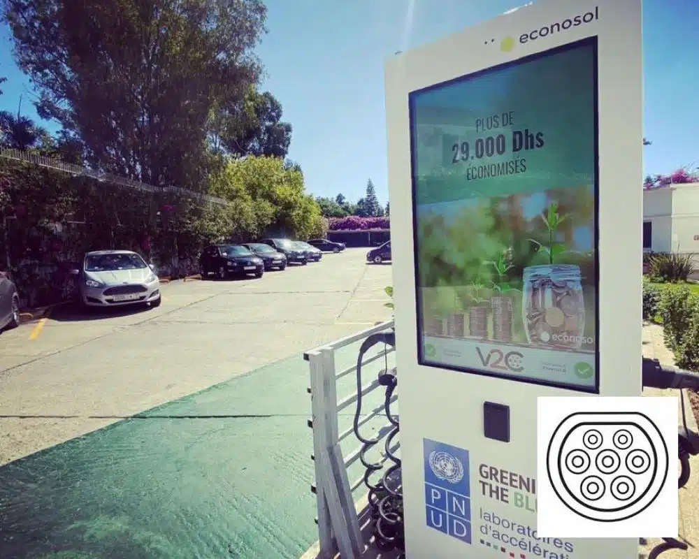 BORNE 2x22kW AVEC ÉCRAN DIDACTIQUE 43” POUR EXTÉRIEUR borne de recharge électrique | Econosol